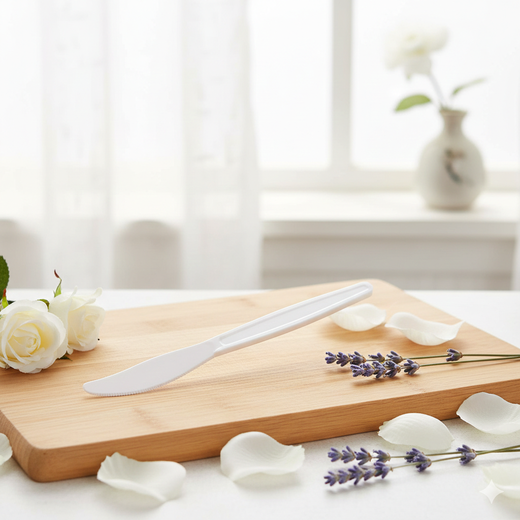 Faca Plástica Reforçada Branca 50 Unidades Descartável