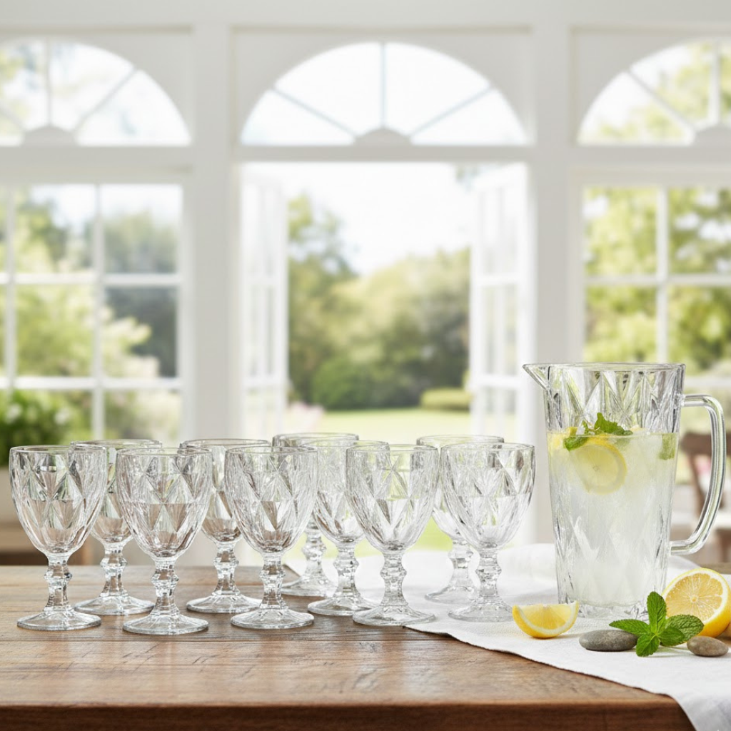 Kit Jarra de Vidro 1,2L com 12 Taças 300ml
