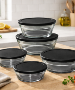 Conjunto 5 Potes de Vidro Redondo Cairo com Tampa