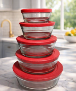 Conjunto 5 Potes de Vidro Redondo Cairo com Tampa