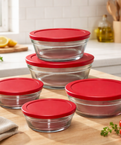 Conjunto 5 Potes de Vidro Redondo Cairo com Tampa