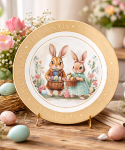 Prato Raso Feliz Páscoa Melamina Resistente Wincy