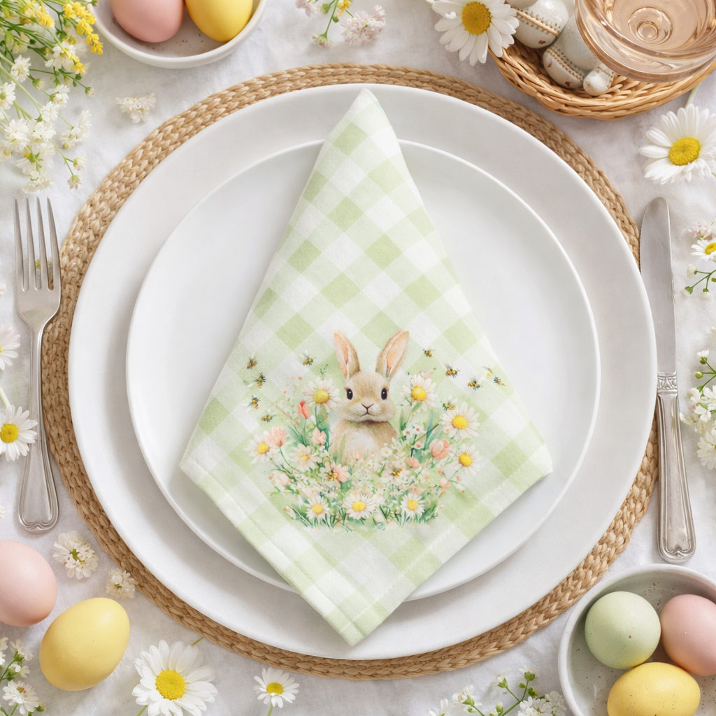 Guardanapo Decorativo de Páscoa Xadrez com Coelho