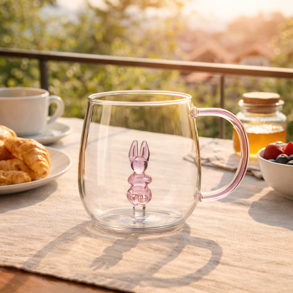 Caneca de Vidro Borossilicato 350ml Coelho 3D