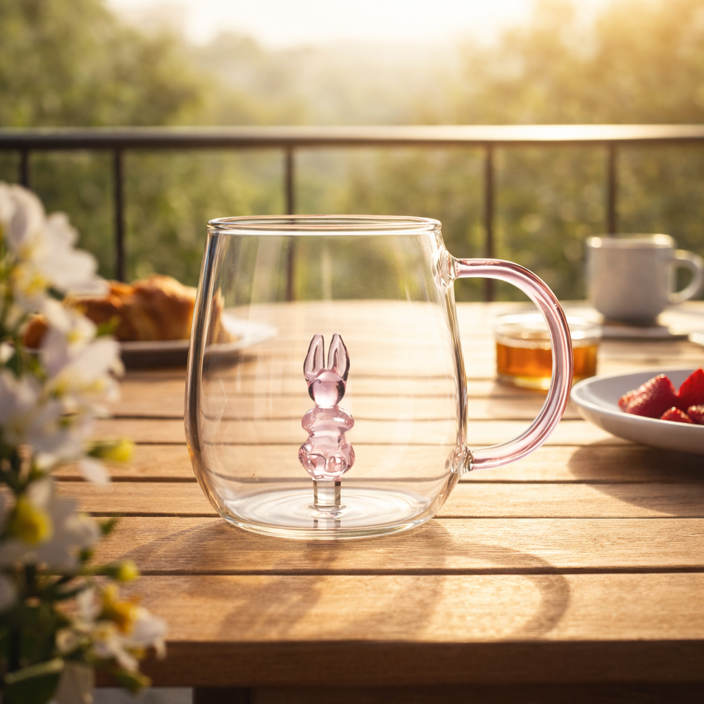 Caneca de Vidro Borossilicato 350ml Coelho 3D