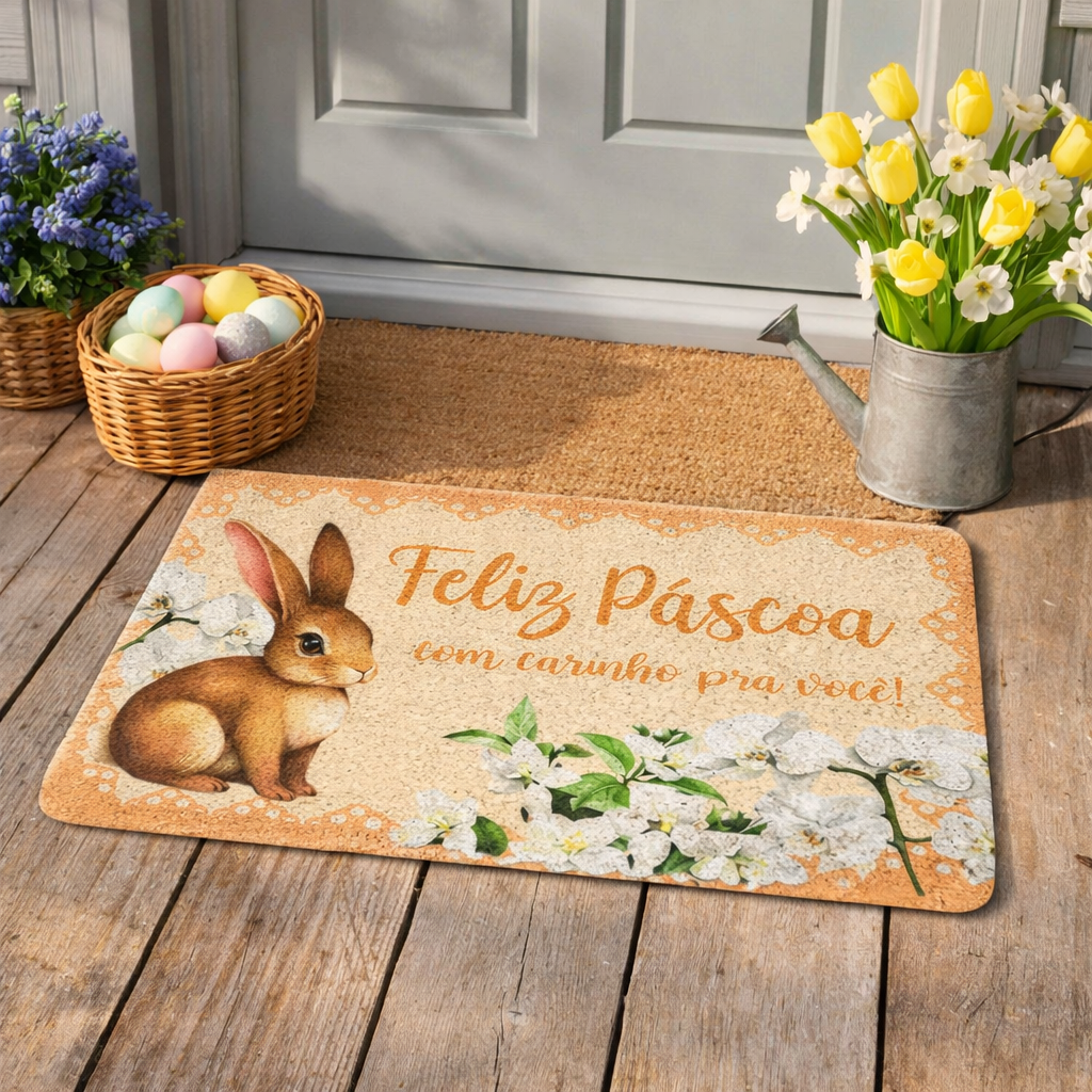 Capacho de Coelho da Pascoa 38x58cm em Policloreto de Vinila