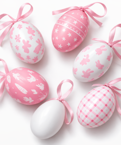 Ovos Decorativos de Páscoa com Fita para Pendurar