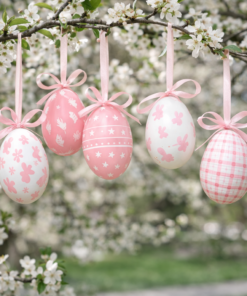 Ovos Decorativos de Páscoa com Fita para Pendurar
