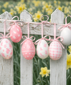 Ovos Decorativos de Páscoa com Fita para Pendurar