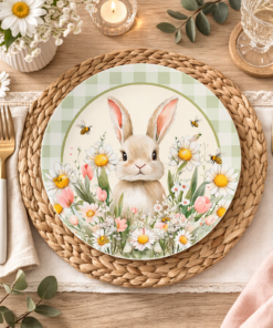 Sousplat Páscoa 35cm Xadrez Menta com Base para Mesa Posta Decorada