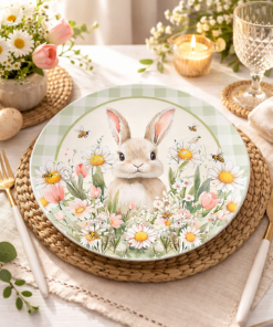 Sousplat Páscoa 35cm Xadrez Menta com Base para Mesa Posta Decorada