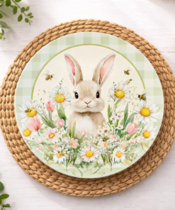 Sousplat Páscoa 35cm Xadrez Menta com Base para Mesa Posta Decorada