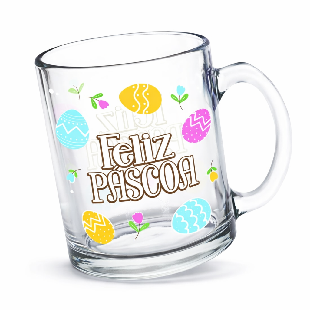 Caneca de Vidro 320ml Estampa Ovos de Páscoa Presente Criativo