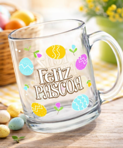 Caneca de Vidro 320ml Estampa Ovos de Páscoa Presente Criativo