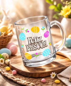 Caneca de Vidro 320ml Estampa Ovos de Páscoa Presente Criativo