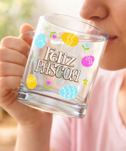 Caneca de Vidro 320ml Estampa Ovos de Páscoa Presente Criativo