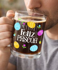 Caneca de Vidro 320ml Estampa Ovos de Páscoa Presente Criativo