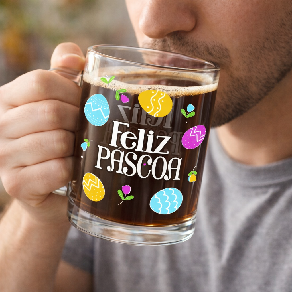 Caneca de Vidro 320ml Estampa Ovos de Páscoa Presente Criativo