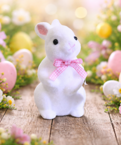 Coelho Decorativo de Páscoa Branco com Detalhe em Laço Rosa