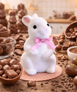 Coelho Decorativo de Páscoa Branco com Detalhe em Laço Rosa