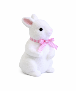 Coelho Decorativo de Páscoa Branco com Detalhe em Laço Rosa