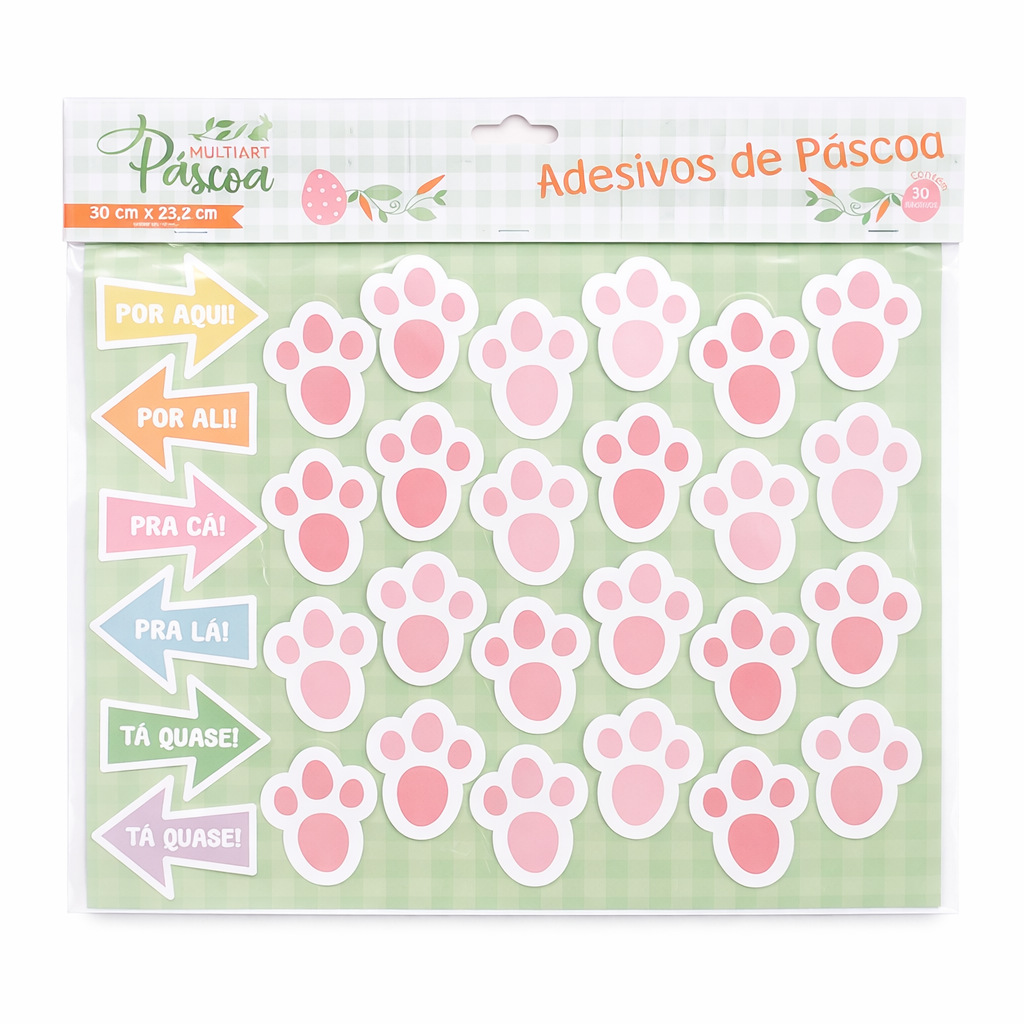 Adesivo Decorativo Páscoa Pegadas de Coelho e Setas Coloridas 30cm