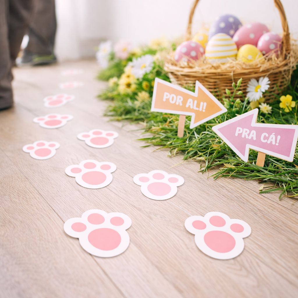 Adesivo Decorativo Páscoa Pegadas de Coelho e Setas Coloridas 30cm