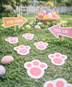 Adesivo Decorativo Páscoa Pegadas de Coelho e Setas Coloridas 30cm