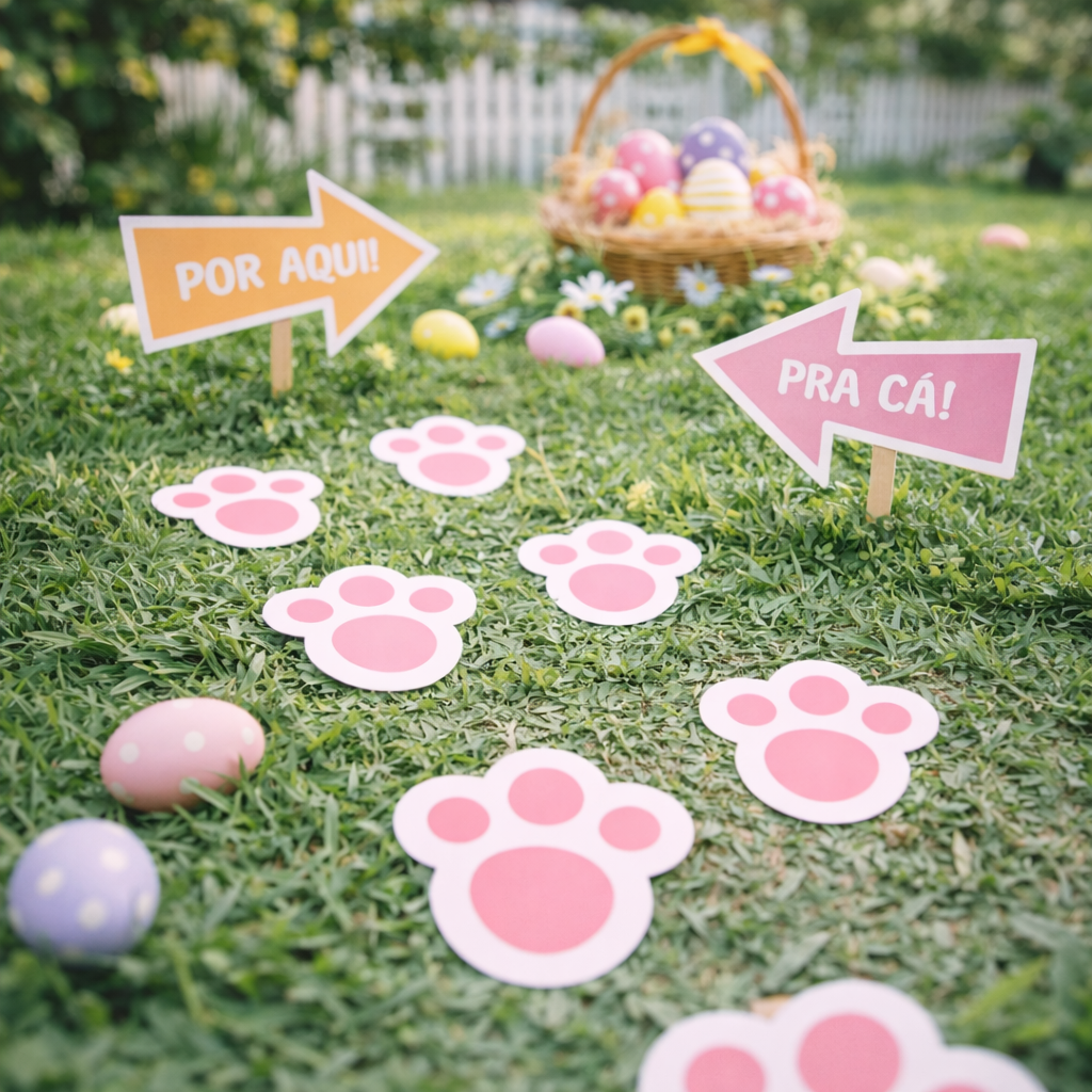 Adesivo Decorativo Páscoa Pegadas de Coelho e Setas Coloridas 30cm