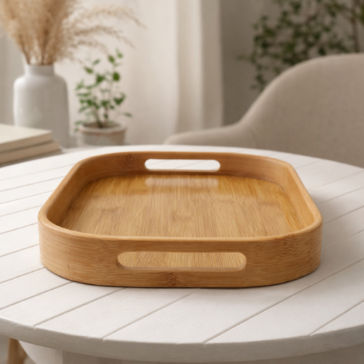 Bandeja de Bambu Decorativa para Servir e Organizar
