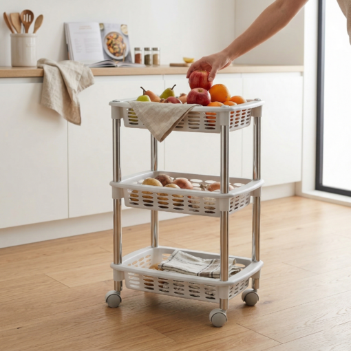 Fruteira e Organizador Retangular Triplo Branco Niquelart