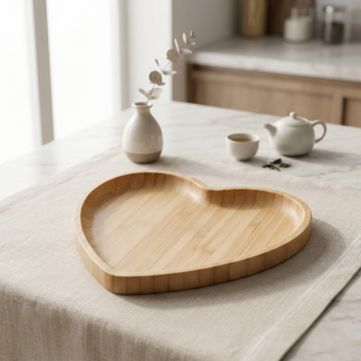 Bandeja de Bambu Coração Heart Decorativa Lyor