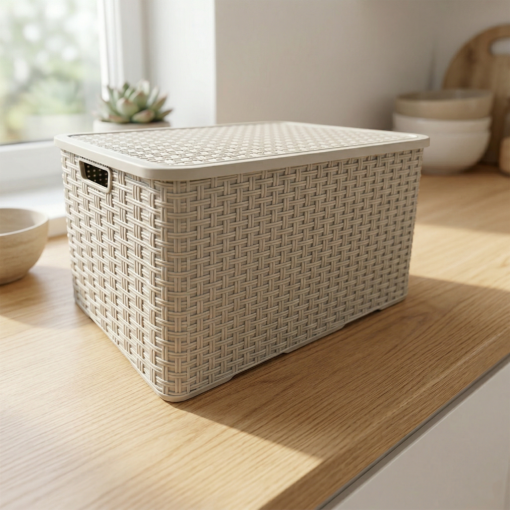 Organizador Rattan com Tampa 7L Coleta Seletiva Arqplast