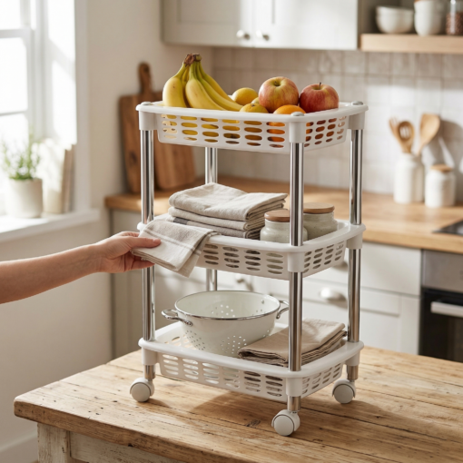 Fruteira e Organizador Retangular Triplo Branco Niquelart