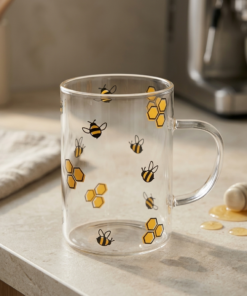 Caneca de Vidro Decorada Bee