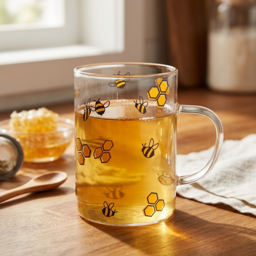 Caneca de Vidro Decorada Bee 280ml Lyor