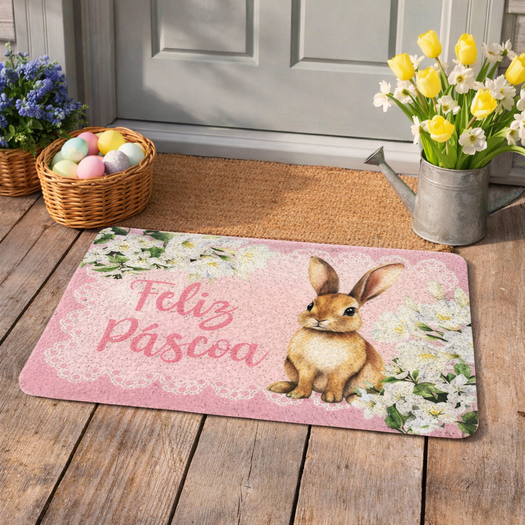 Capacho de Coelho da Pascoa 38x58cm em Policloreto de Vinila