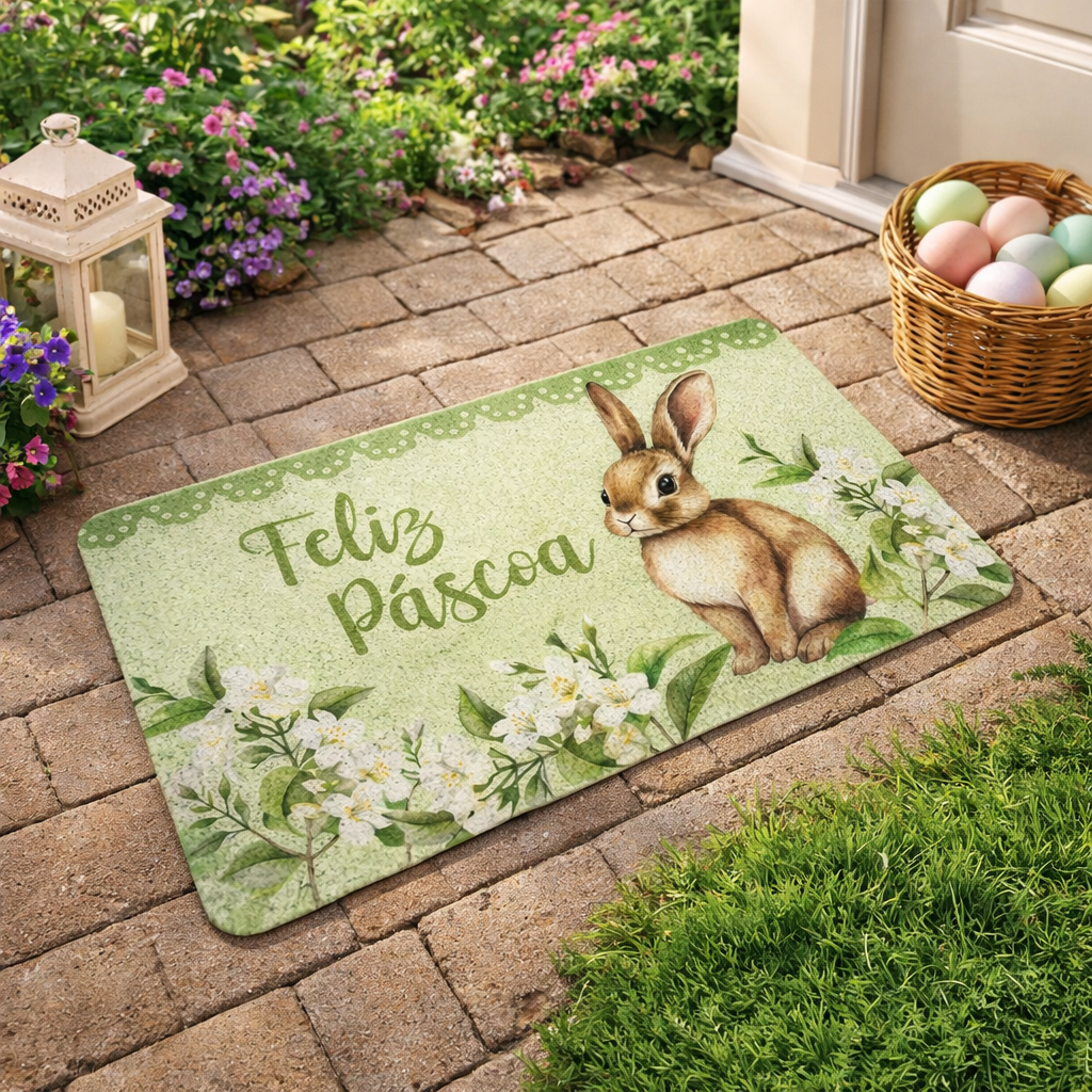 Capacho de Coelho da Pascoa 38x58cm em Policloreto de Vinila