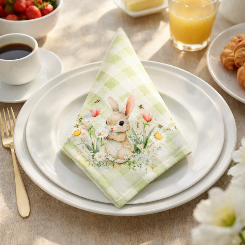 Guardanapo Decorativo de Páscoa Xadrez com Coelho