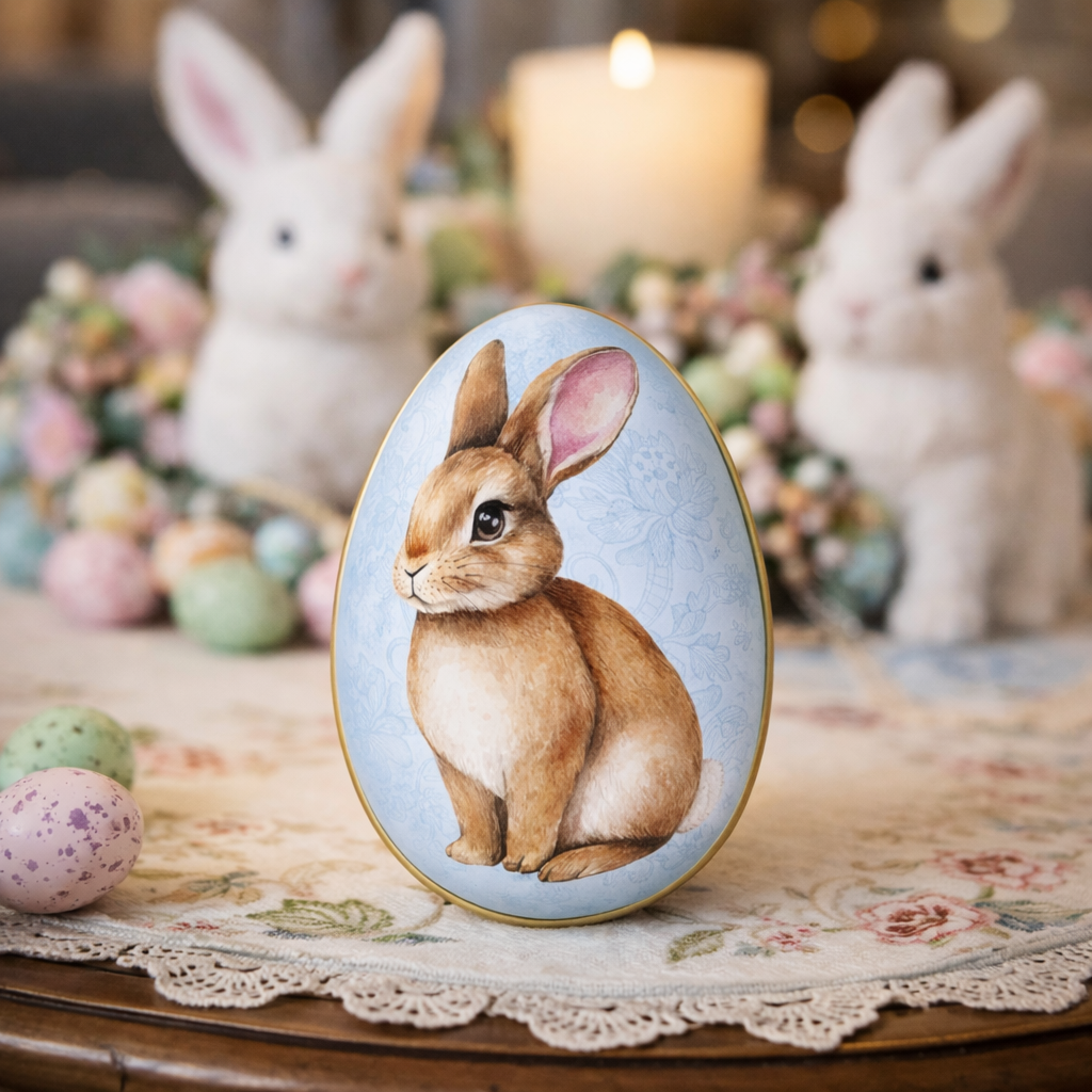 Ovo de Páscoa Decorativo em Metal Coelhinho Mini