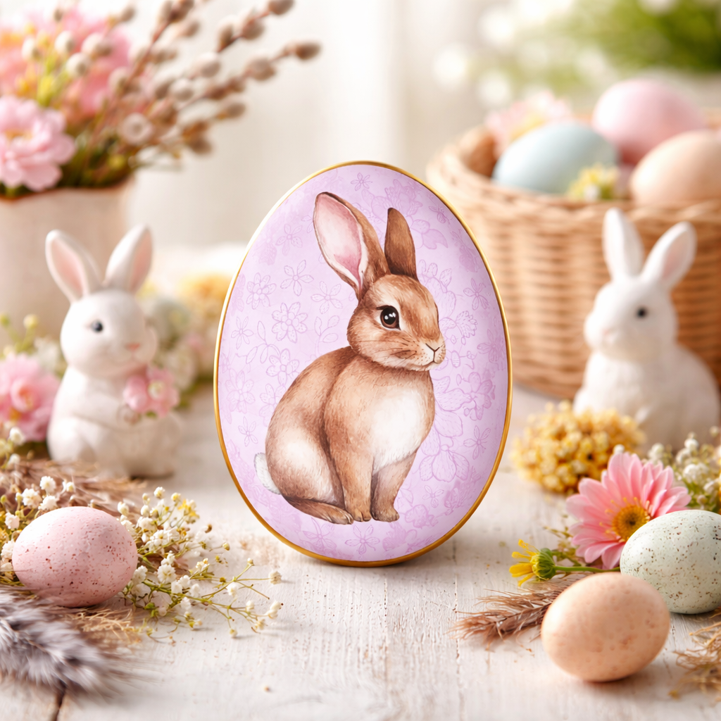 Ovo de Páscoa Decorativo em Metal Coelhinho Mini