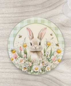 Sousplat Páscoa 35cm Xadrez Menta com Base para Mesa Posta Decorada