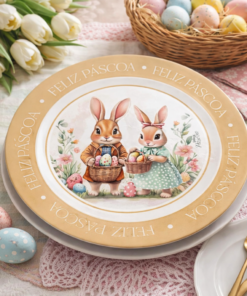 Prato Raso Feliz Páscoa Melamina Resistente Wincy