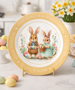 Prato Raso Feliz Páscoa Melamina Resistente Wincy