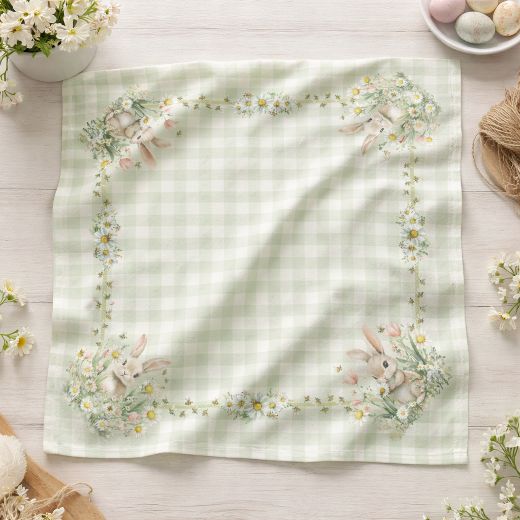 Guardanapo Decorativo de Páscoa Xadrez com Coelho