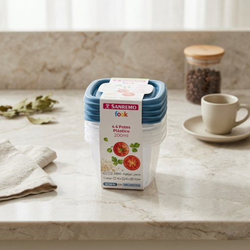 Conjunto de 4 Potes Plásticos 200ml Sanremo