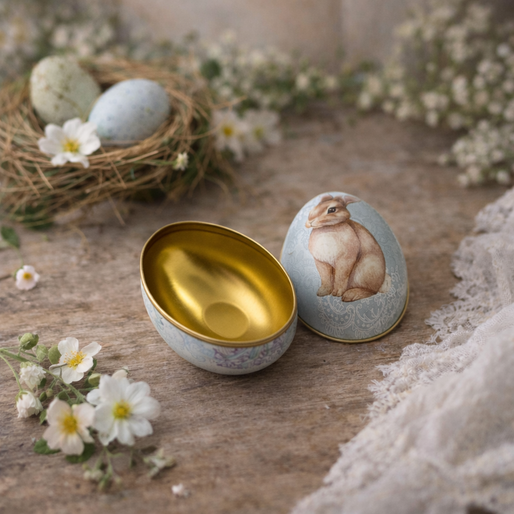 Ovo de Páscoa Decorativo em Metal Coelhinho Mini