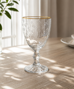 Jogo 6 Taças de Água 320ml Vidro Filete Dourado Petit