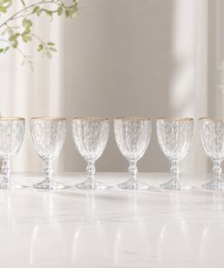 Jogo 6 Taças de Água 320ml Vidro Filete Dourado Petit