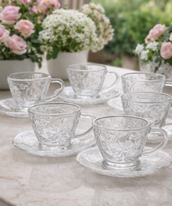 Jogo Xícara Café 160ml Vidro Fleur com Pires Elegante
